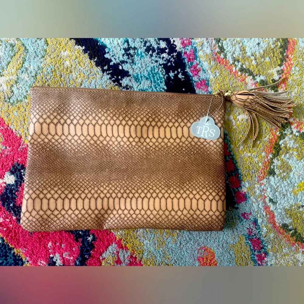 NWT Snakeskin Erin Clutch in Camel by The Royal Standard; NEW w/tags; great gift